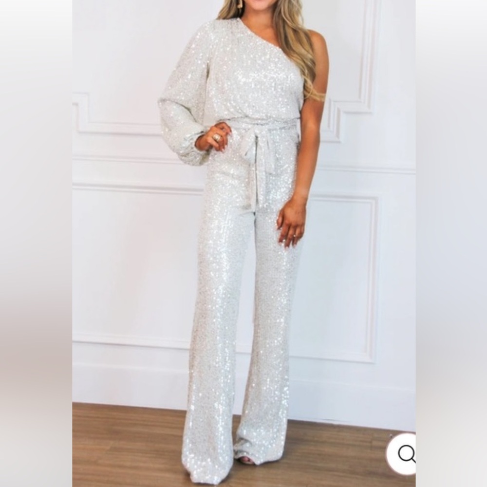 Bella & Bloom One Shoulder Sequin Jumpsuit